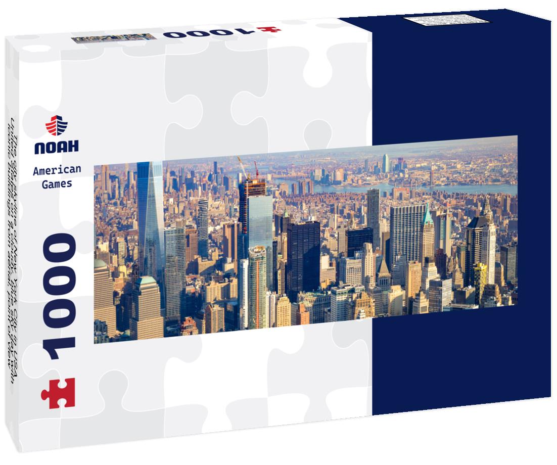 Noah Jigsaw Puzzle The city skyline of New York City in USA, United States on a cloudy, blue sky day with iconic buildings from aerial, point of view panorama 1000 pieces