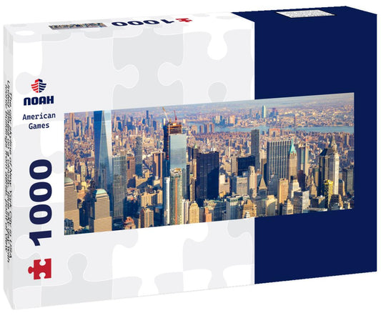Noah Jigsaw Puzzle The city skyline of New York City in USA, United States on a cloudy, blue sky day with iconic buildings from aerial, point of view panorama 1000 pieces