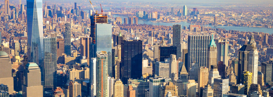 Noah Jigsaw Puzzle The city skyline of New York City in USA, United States on a cloudy, blue sky day with iconic buildings from aerial, point of view panorama 1000 pieces