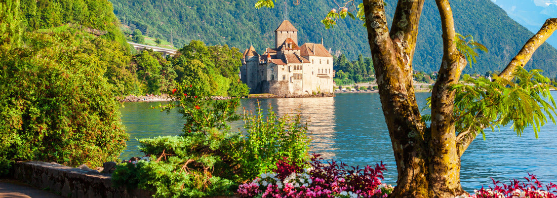 Noah Jigsaw Puzzle Chillon Castle or Chateau de Chillon is an island castle on Lake Geneva near the town of Montreux in Switzerland panorama 1000 pieces
