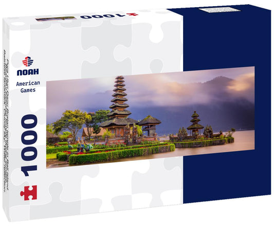 Noah Jigsaw Puzzle Pura Ulun Danu Bratan temple in Bali island. Beautiful balinese temple during sunrise. Balinese landmark. Cloudy sky. Water reflection. Slow shutter speed. Bratan lake, Bali, Indonesia panorama 1000 pieces