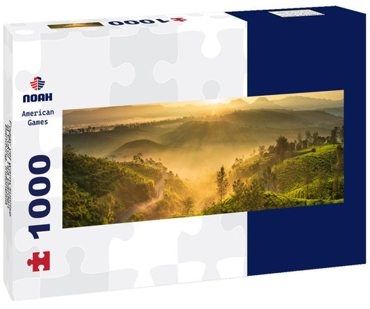 Noah Jigsaw Puzzle Foggy yet warm sunrise in Cukul Tea Garden, Bandung, Indonesia panorama 1000 pieces