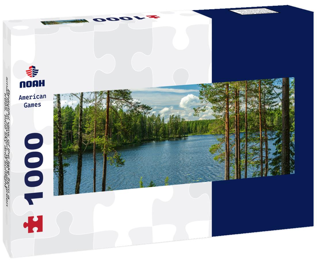 Noah Jigsaw Puzzle Beautiful view of the lake from a small lake in Sweden, with lush green trees, blue sky and sunlight panorama 1000 pieces