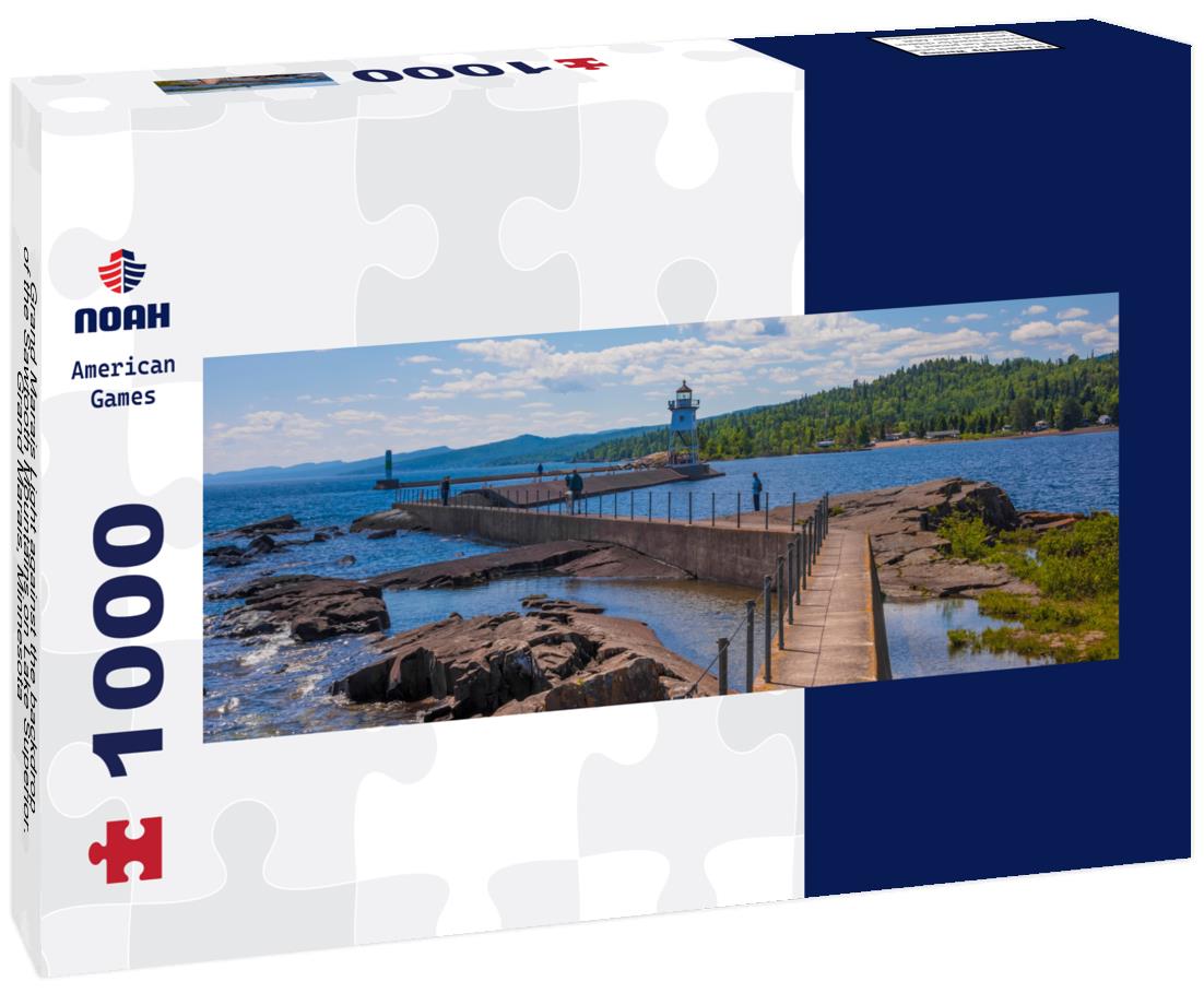 Noah Jigsaw Puzzle Grand Marais Light against the backdrop of the Sawtooth Mountains on Lake Superior. Grand Marais, Minnesota panorama 1000 pieces