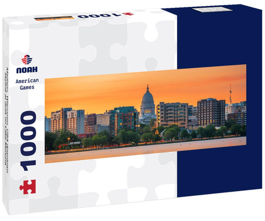 Noah Jigsaw Puzzle Madison, Wisconsin, USA downtown skyline at dusk on Lake Monona panorama 1000 pieces