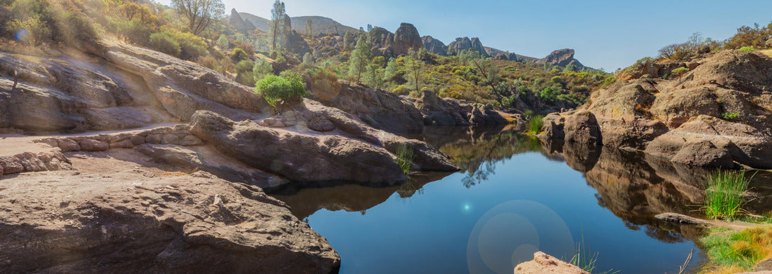 Noah Jigsaw Puzzle Lake Bear Gulch and rock formations, in Pinnacles National Park in California, the ruined remains of an extinct volcano on the San Andreas Fault panorama 1000 pieces