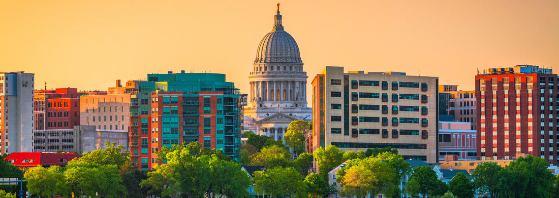 Noah Jigsaw Puzzle Madison, Wisconsin, USA downtown skyline at dusk on Lake Monona panorama 1000 pieces