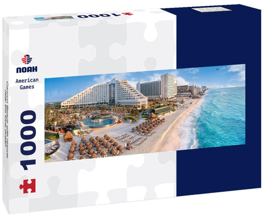 Noah Jigsaw Puzzle Cancun Beach with resorts near the blue ocean panorama 1000 pieces