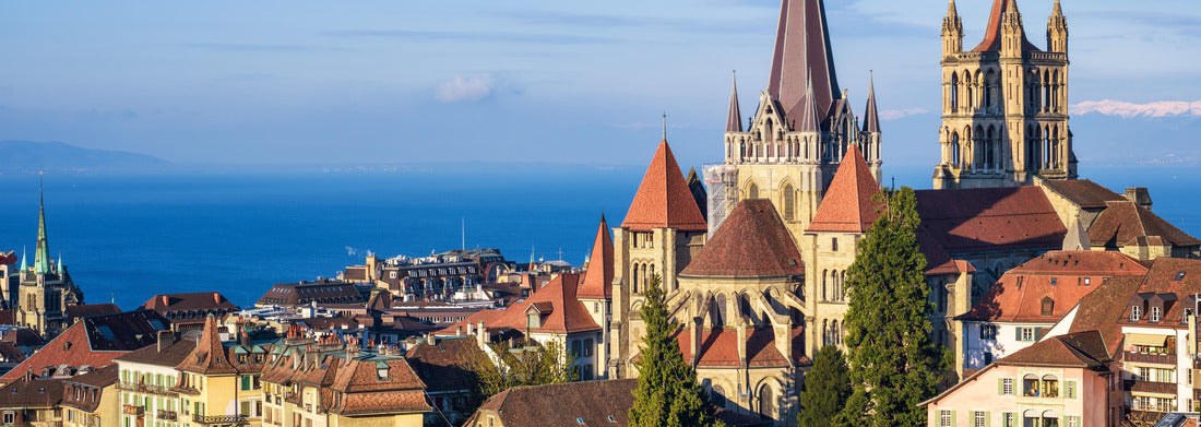 Noah Jigsaw Puzzle Lausanne city, view of the historical gothic Cathedral, Old town roofs and Lake Geneva, Switzerland panorama 1000 pieces