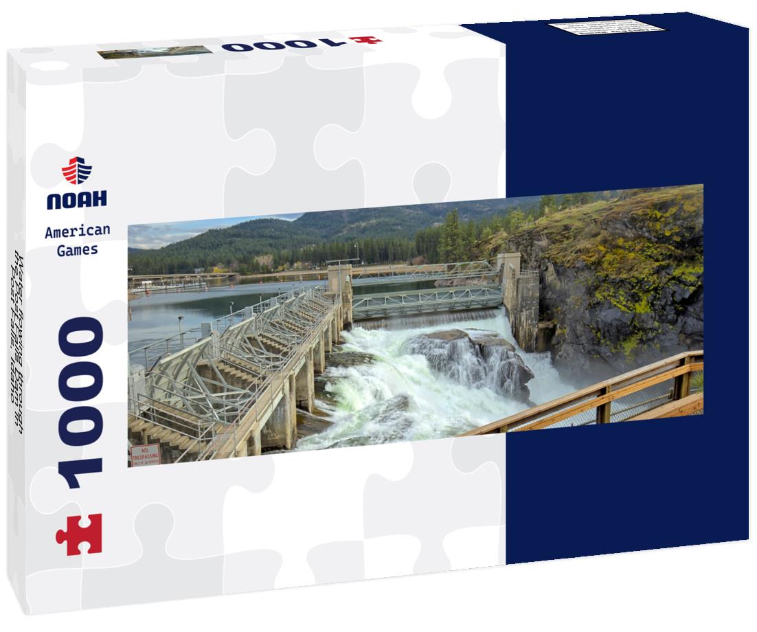 Water flowing through the Post Falls Dam in Post Falls, Idaho 1000pc Panoramic Puzzle