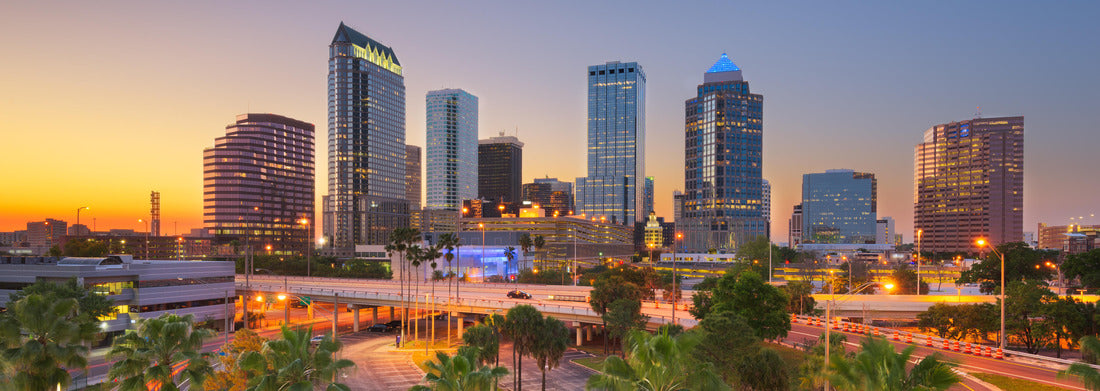 Noah Jigsaw Puzzle Tampa, Florida, USA downtown city skyline over roads and highways at dusk panorama 1000 pieces