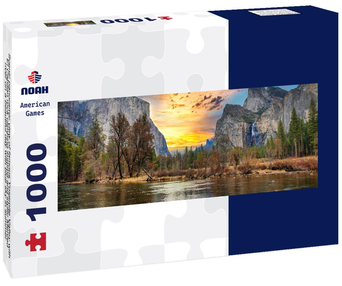 Noah Jigsaw Puzzle Scenic panoramic view of famous Yosemite Valley with El Capitan rock climbing summit and idyllic Merced river on a beautiful day with blue sky in summer, Yosemite National Park, California, USA panorama 1000 pieces