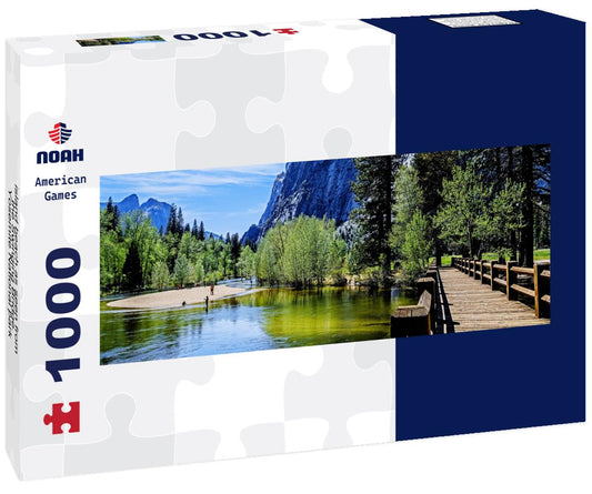 Noah Jigsaw Puzzle island beach as seen from the Swinging Bridge. Yosemite National park panorama 1000 pieces