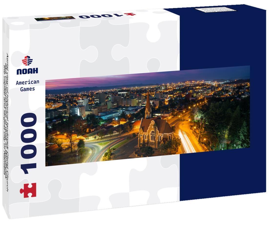 Noah Jigsaw Puzzle Aerial view of historical landmark Christ Church aka Christuskirche at dusk in Windhoek, the capital and largest city of Namibia panorama 1000 pieces