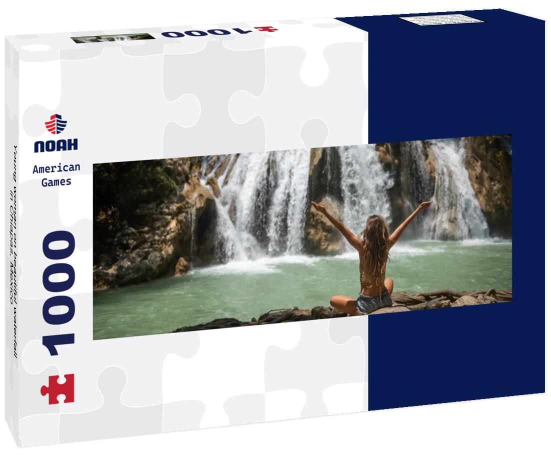 Noah Jigsaw Puzzle Young woman on beautiful waterfall in Chiapas, Mexico panorama 1000 pieces