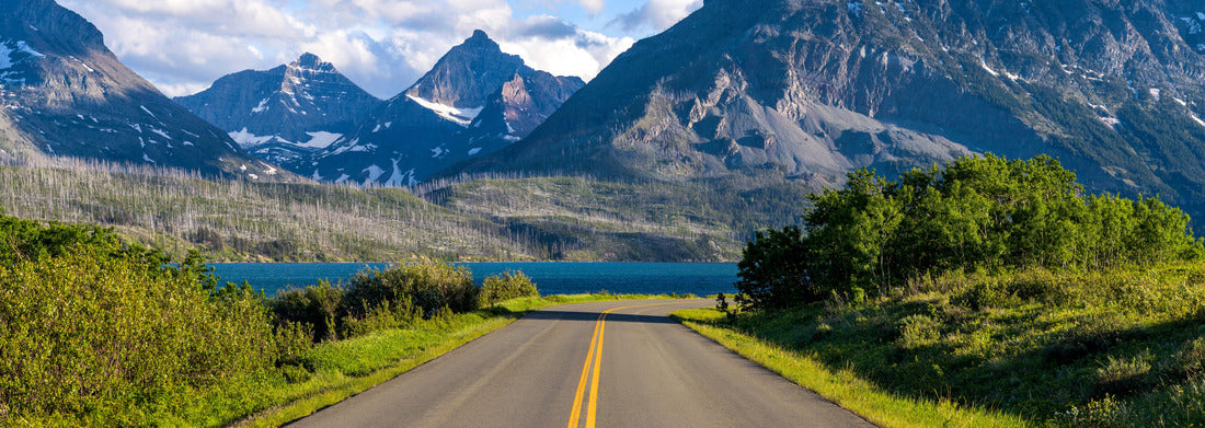 Noah Jigsaw Puzzle Go To The Sun Road - A Spring evening view of an east section of Go To The Sun Road at Saint Mary Lake, with rugged high peaks towering in the background. Glacier National Park. Montana, USA panorama 1000 pieces