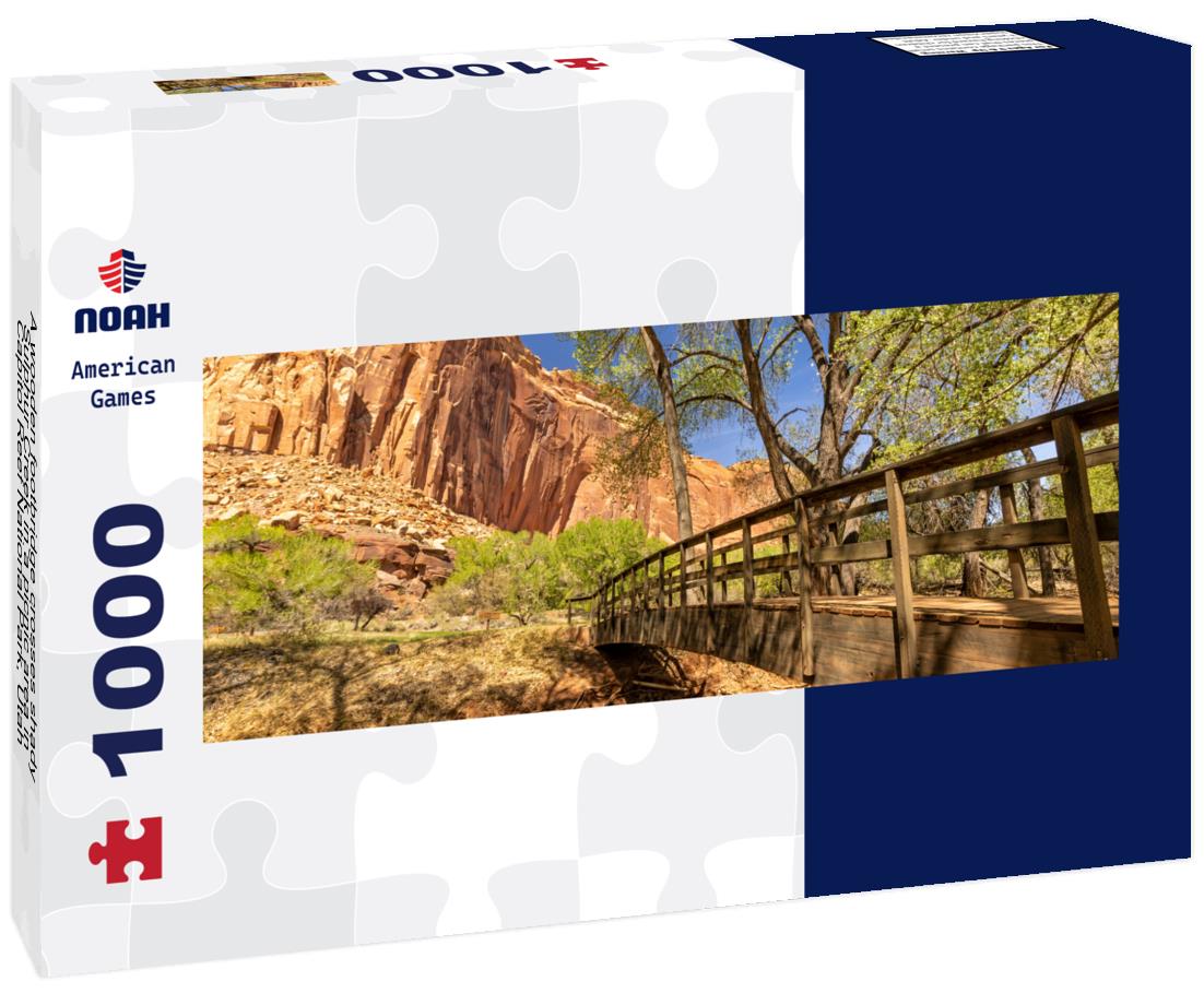 Noah Jigsaw Puzzle A wooden footbridge crosses shady Sulphur Creek in a picnic area in Capitol Reef National Park, Utah panorama 1000 pieces