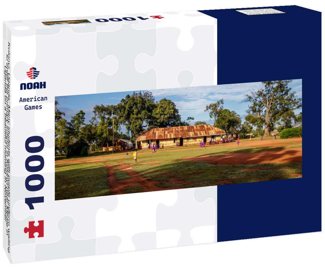 Noah Jigsaw Puzzle Kolonyi, Uganda: Many students with purple uniform waiting to enter the primary school in Kolonyi near Mbale in Uganda on a beautiful morning in November panorama 1000 pieces