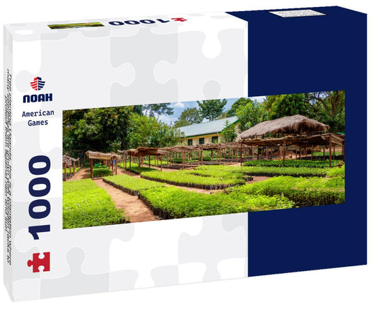 Noah Jigsaw Puzzle Tree planting Uganda, this is a plantation where many seedlings are grown with wooden racks to protect them against rain and sun panorama 1000 pieces