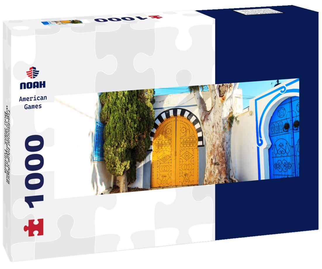 Noah Jigsaw Puzzle Traditional blue doors with ornaments in Sidi Bou Said, Tunisia panorama 1000 pieces