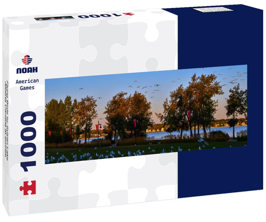 Noah Jigsaw Puzzle Flying Birds by Sylvan Lake Alberta Canada at sunrise panorama 1000 pieces