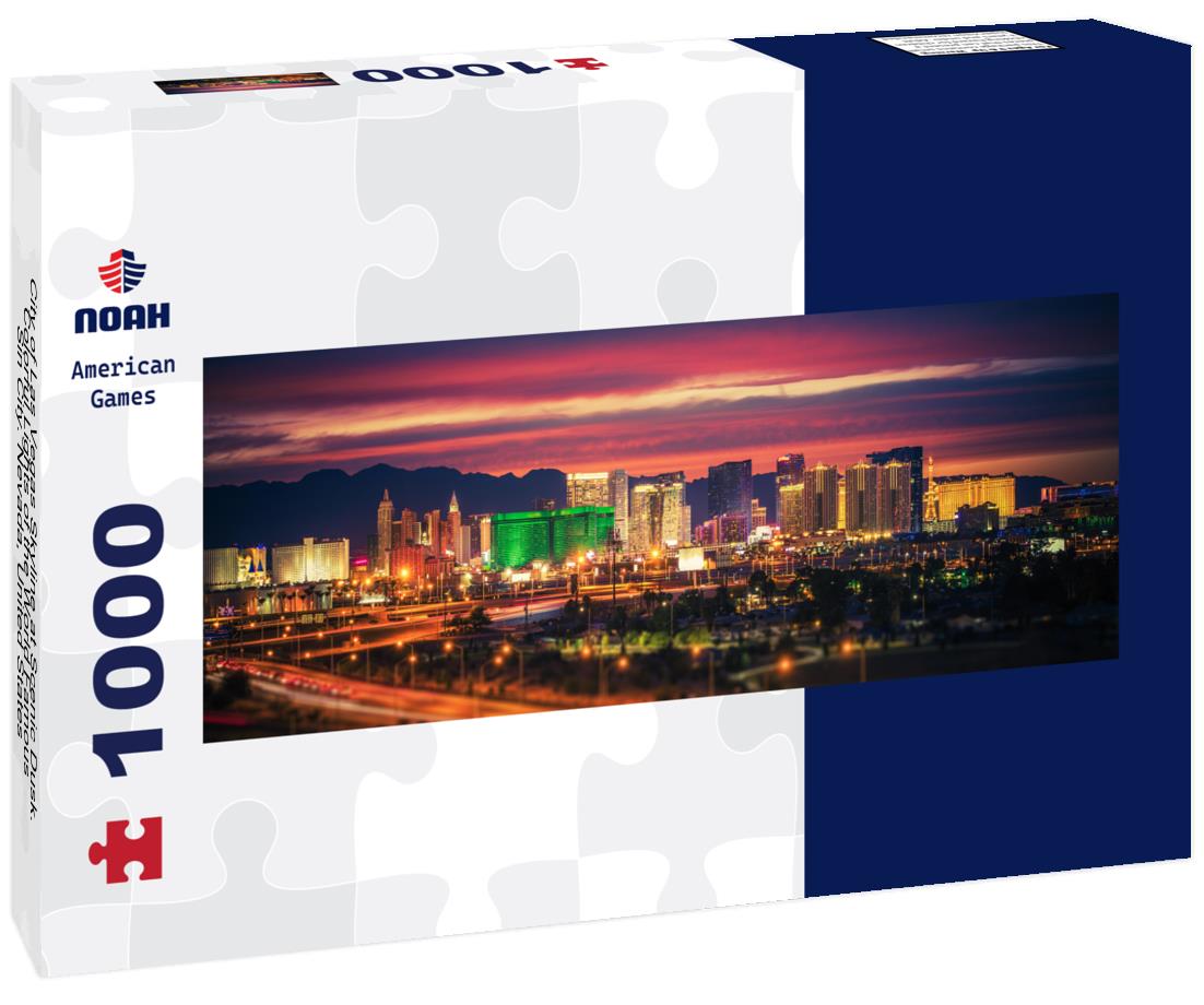 Noah Jigsaw Puzzle City of Las Vegas Skyline at Scenic Dusk. Colorful Lights of the World Famous Sin City. Nevada, United States panorama 1000 pieces