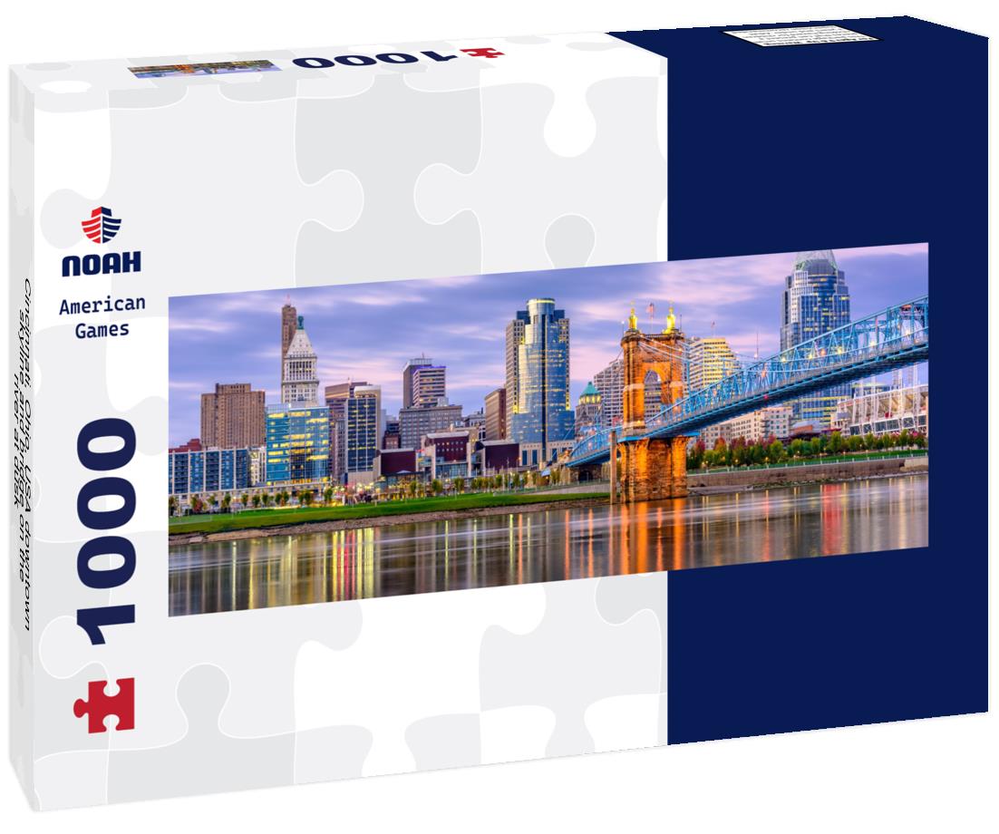 Noah Jigsaw Puzzle Cincinnati, Ohio, USA downtown skyline and bridge on the river at dusk panorama 1000 pieces