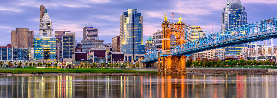 Noah Jigsaw Puzzle Cincinnati, Ohio, USA downtown skyline and bridge on the river at dusk panorama 1000 pieces