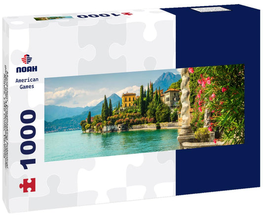 Noah Jigsaw Puzzle Monastero, breathtaking botanical garden with Mediterranean oleander flowers, Lake Como, Varenna, Lombardy, Italy panorama 1000 pieces