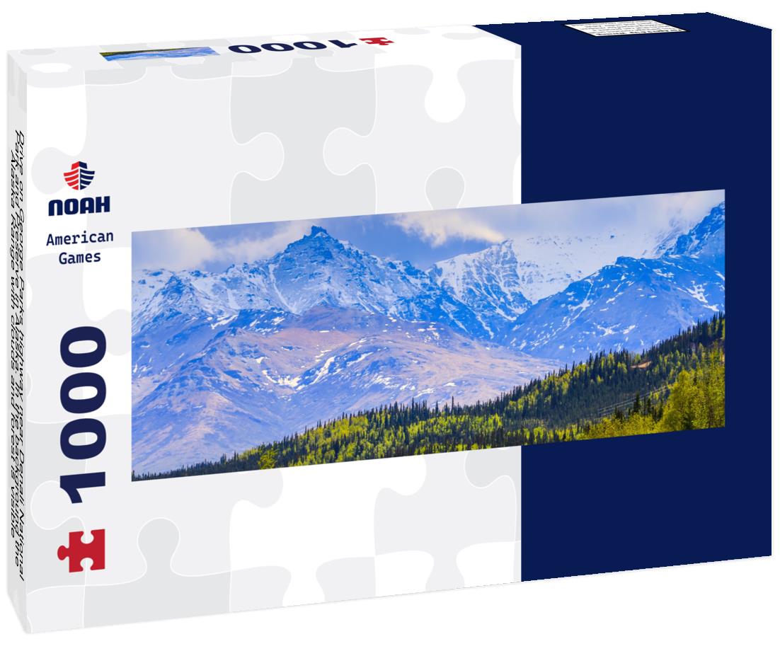 Noah Jigsaw Puzzle Drive on George Parks highway near Denali National Park and Preserve in Alaska. In the background the Alaska Range with clouds and forest is visible panorama 1000 pieces