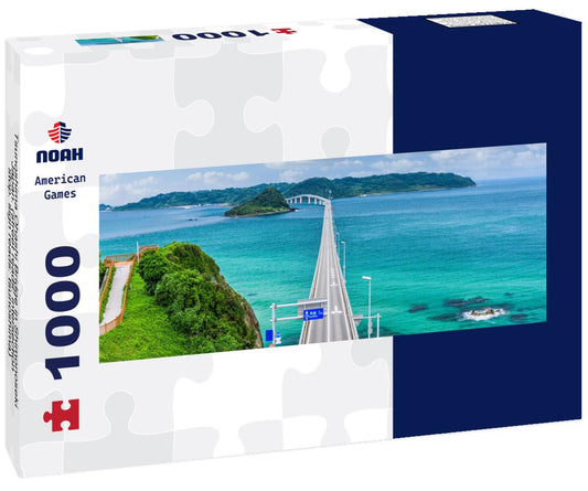Noah Jigsaw Puzzle Tsunoshima Ohashi Bridge in Shimonoseki, Japan. (street reads: intersection, stop. sign reads: tsunoshima) panorama 1000 pieces
