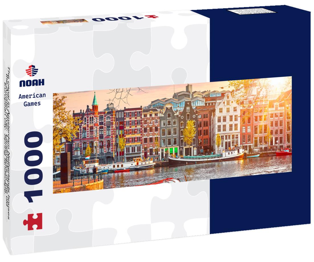 Noah Jigsaw Puzzle The canal in Amsterdam Netherlands houses the Amstel River. Landmarks of the old European city. Spring landscape. panorama 1000 pieces