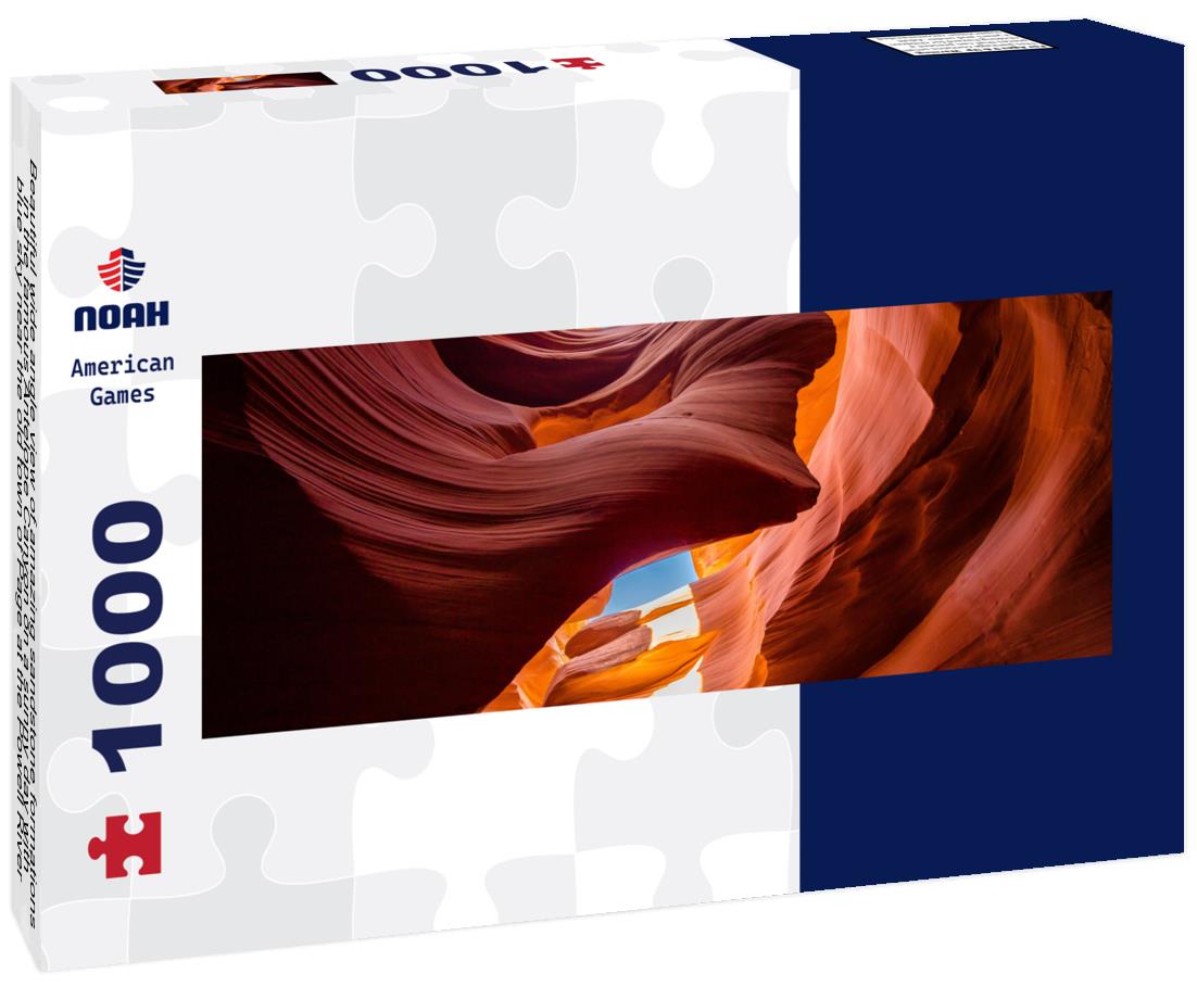 Noah Jigsaw Puzzle Beautiful wide angle view of amazing sandstone formations in the famous Antelope Canyon on a sunny day with blue sky near the old town of Page at the Powell River, American Southwest, Arizona, USA panorama 1000 pieces