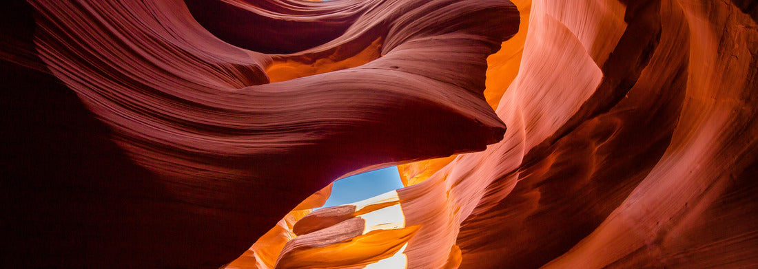 Noah Jigsaw Puzzle Beautiful wide angle view of amazing sandstone formations in the famous Antelope Canyon on a sunny day with blue sky near the old town of Page at the Powell River, American Southwest, Arizona, USA panorama 1000 pieces