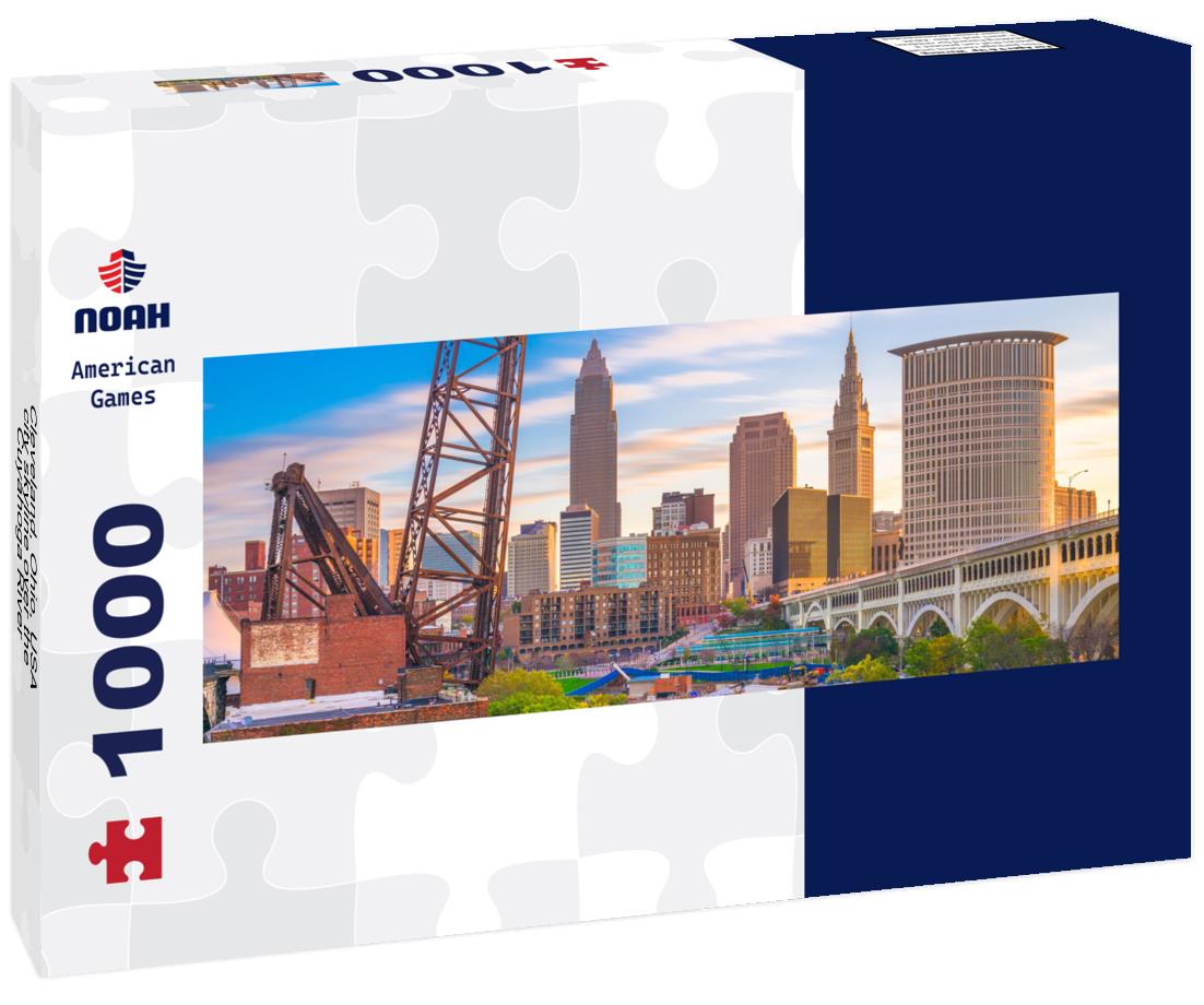 Noah Jigsaw Puzzle Cleveland, Ohio, USA city skyline over the Cuyahoga River panorama 1000 pieces