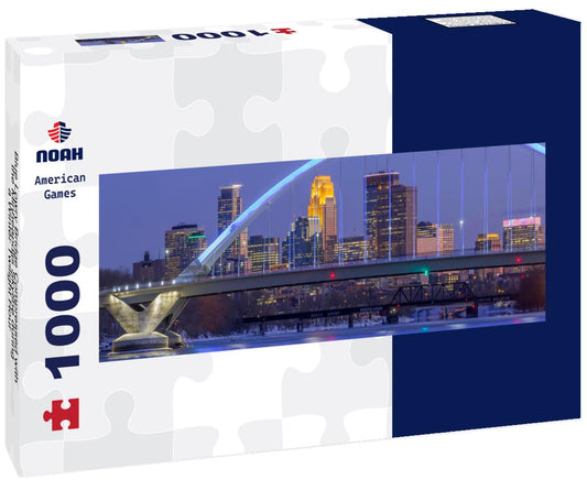 Noah Jigsaw Puzzle Blue Lowry Bridge Compressed with the Minneapolis Skyline during a Winter Twilight Hour panorama 1000 pieces
