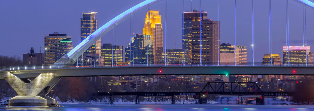 Noah Jigsaw Puzzle Blue Lowry Bridge Compressed with the Minneapolis Skyline during a Winter Twilight Hour panorama 1000 pieces