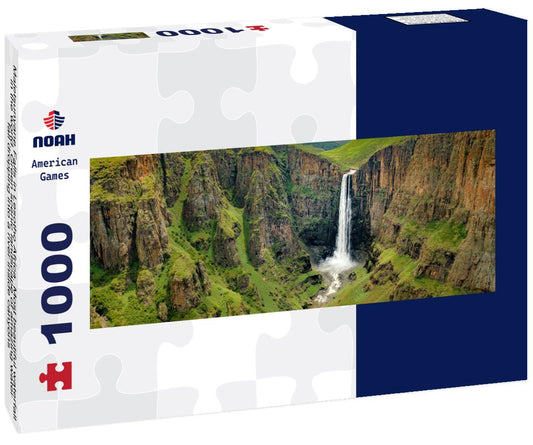Noah Jigsaw Puzzle Maletsunyane Falls in Lesotho Africa. Most beautiful waterfall in the world. Green scenic landscape of amazing water fall dropping into a river inside canyons panorama 1000 pieces
