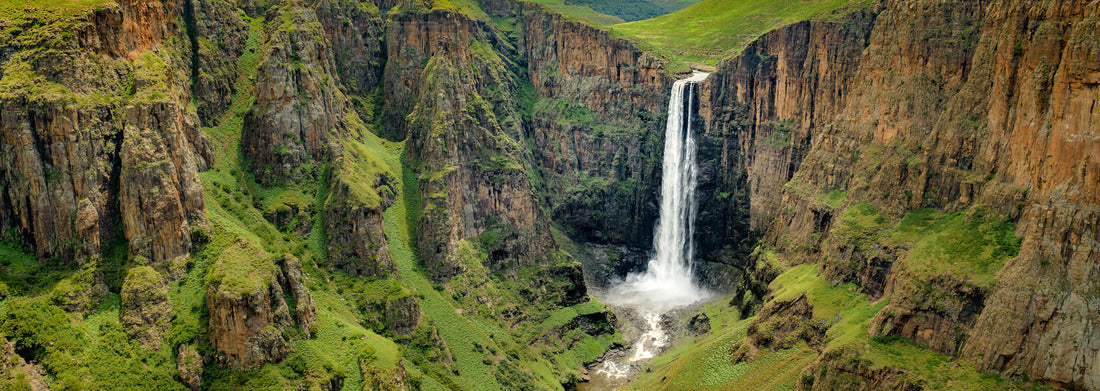 Noah Jigsaw Puzzle Maletsunyane Falls in Lesotho Africa. Most beautiful waterfall in the world. Green scenic landscape of amazing water fall dropping into a river inside canyons panorama 1000 pieces
