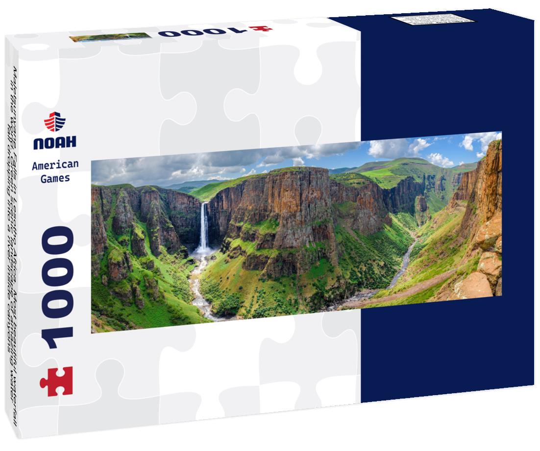 Noah Jigsaw Puzzle Maletsunyane Falls in Lesotho Africa. Most beautiful waterfall in the world. Green scenic landscape of amazing water fall dropping into a river inside canyons panorama 1000 pieces