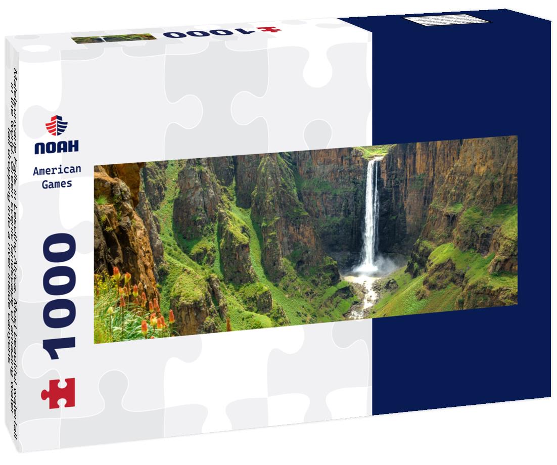 Noah Jigsaw Puzzle Maletsunyane Falls in Lesotho Africa. Most beautiful waterfall in the world. Green scenic landscape of amazing water fall dropping into a river inside canyons panorama 1000 pieces