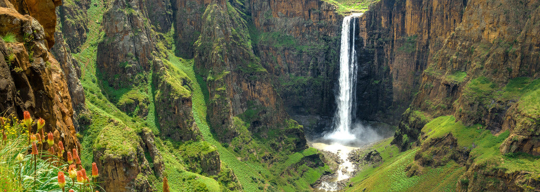 Noah Jigsaw Puzzle Maletsunyane Falls in Lesotho Africa. Most beautiful waterfall in the world. Green scenic landscape of amazing water fall dropping into a river inside canyons panorama 1000 pieces