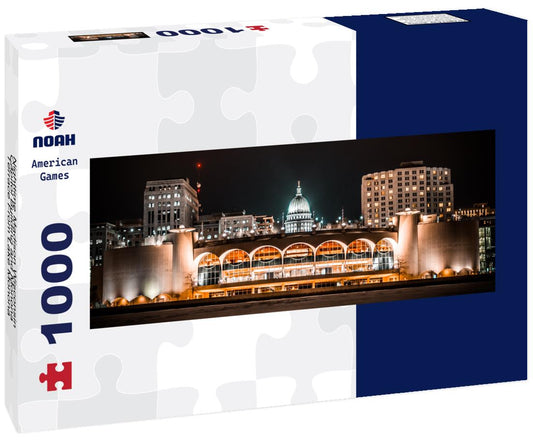 Noah Jigsaw Puzzle Nighttime Madison Wisconsin Capitol Building and Monona Terrace From Lake Monona panorama 1000 pieces