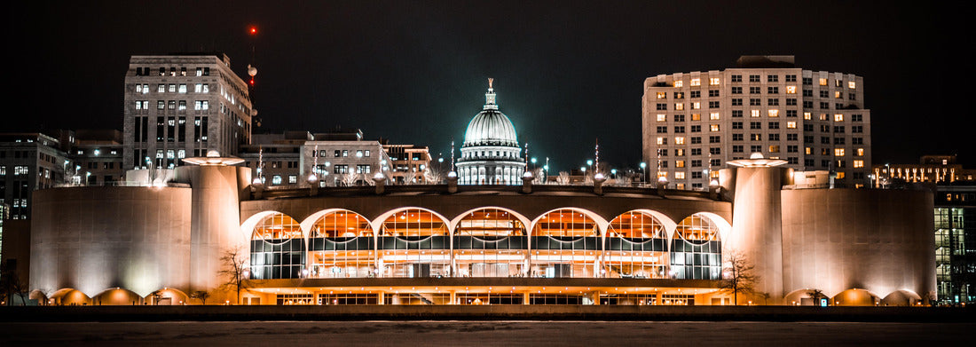 Noah Jigsaw Puzzle Nighttime Madison Wisconsin Capitol Building and Monona Terrace From Lake Monona panorama 1000 pieces