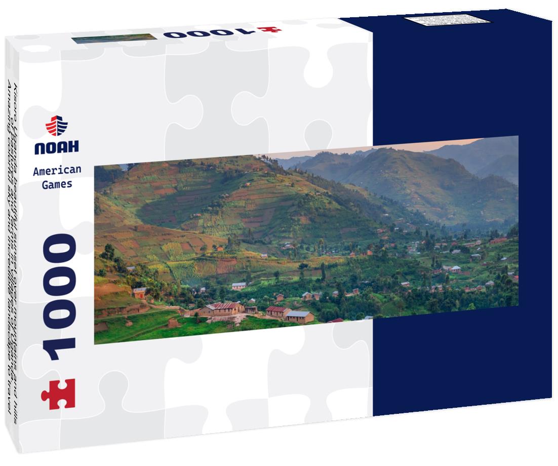 Noah Jigsaw Puzzle Kisoro Uganda beautiful sunset over mountains and hills of pastures and farms in villages of Uganda. Amazing colorful sky and incredible landscape to travel and admire the beauty of nature in Africa panorama 1000 pieces