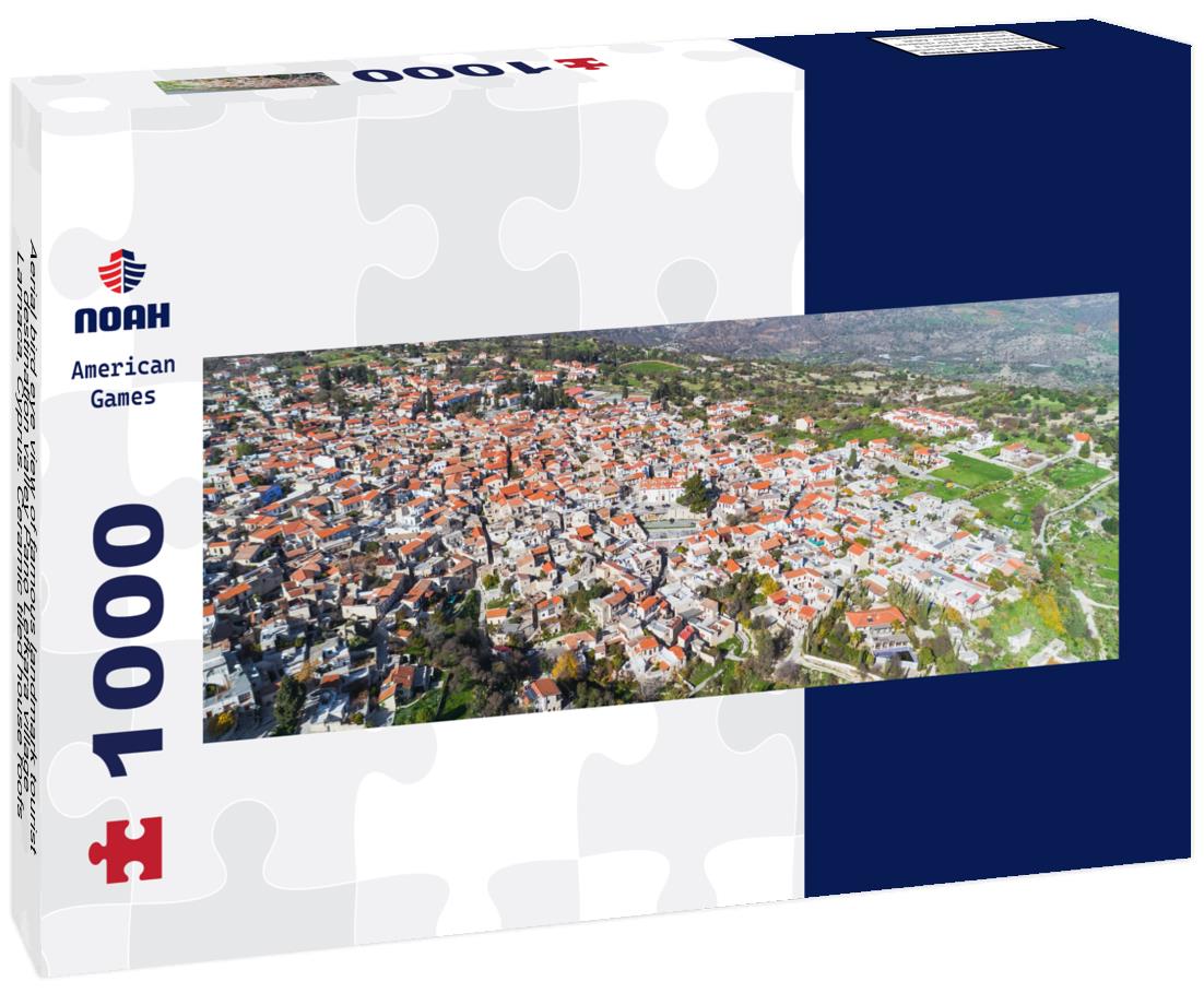 Noah Jigsaw Puzzle Aerial bird eye view of famous landmark tourist destination valley Pano Lefkara village, Larnaca, Cyprus. Ceramic tiled house roofs, greek orthodox church at south of Troodos hills, Kionia panorama 1000 pieces