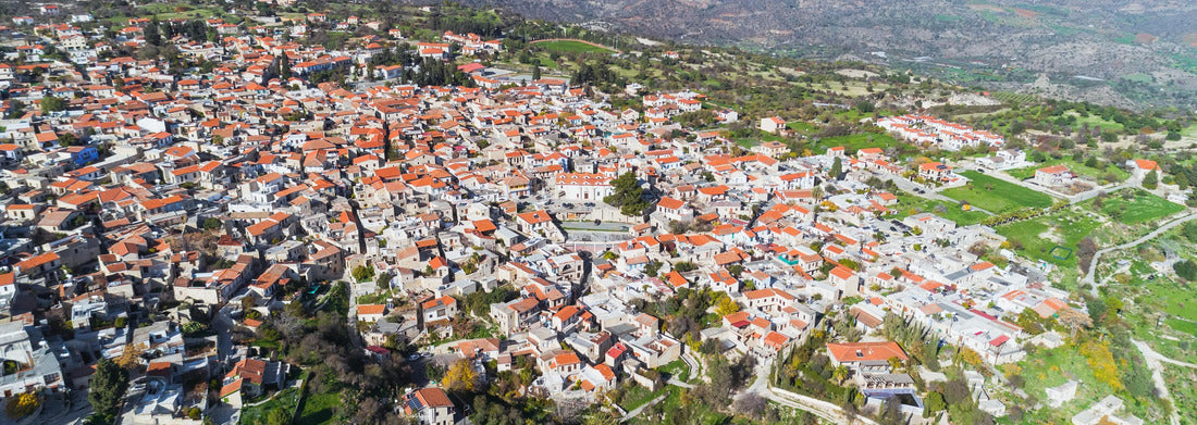 Noah Jigsaw Puzzle Aerial bird eye view of famous landmark tourist destination valley Pano Lefkara village, Larnaca, Cyprus. Ceramic tiled house roofs, greek orthodox church at south of Troodos hills, Kionia panorama 1000 pieces