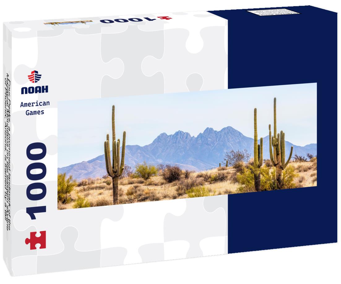 Noah Jigsaw Puzzle Four Peaks, a prominent landmark of the Mazatzal Mountains on the eastern skyline of Phoenix, Arizona, is framed by a tall saguaro cacti in the desert panorama 1000 pieces