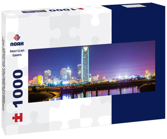 Noah Jigsaw Puzzle Oklahoma City skyline at night. This shows how beautiful the Oklahoma night sky can be, even with light pollution panorama 1000 pieces