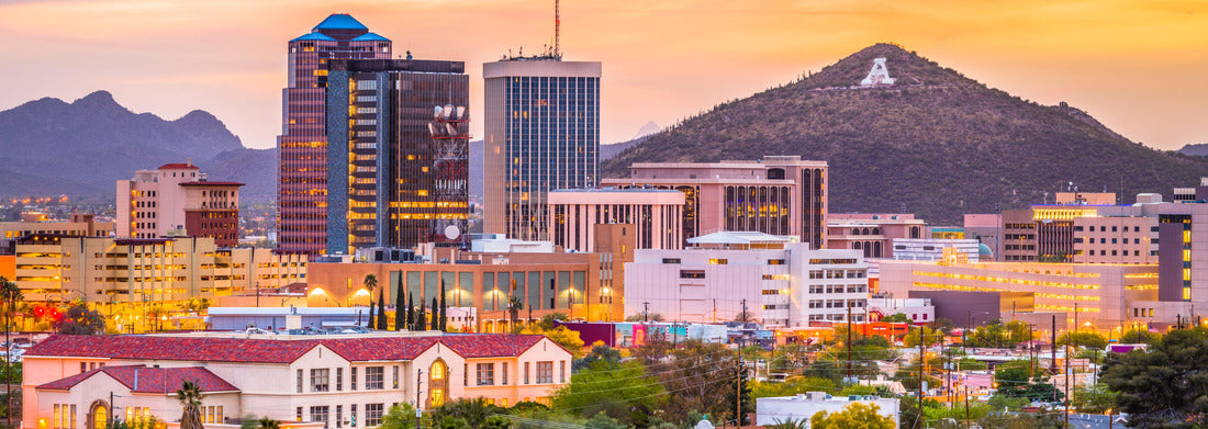Tucson, Arizona, USA Downtown skyline with Sentinel Peak at dusk 1000pc Panoramic Puzzle